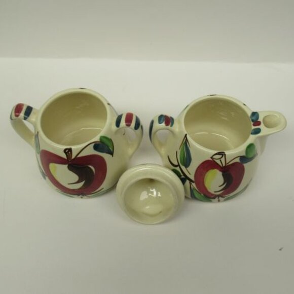 Purinton Pottery Slip Ware OPEN APPLE Creamer and Two-Handled Sugar Bowl w/Lid - Picture 3 of 4